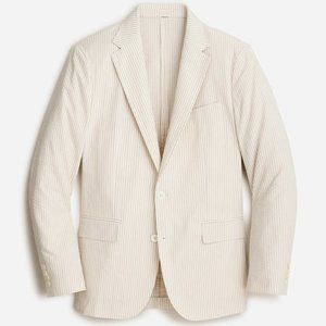 Seersucker Blazer Jacket J Crew 40S Unstructured Regular Fit Tan Khaki NEW
